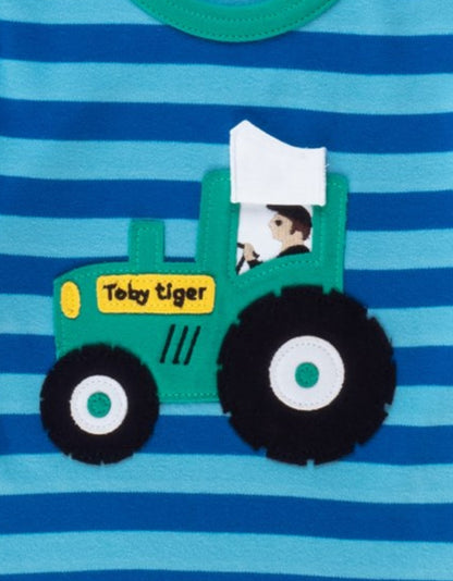 Organic Tractor Applique Long-Sleeved T-Shirt - Toby Tiger