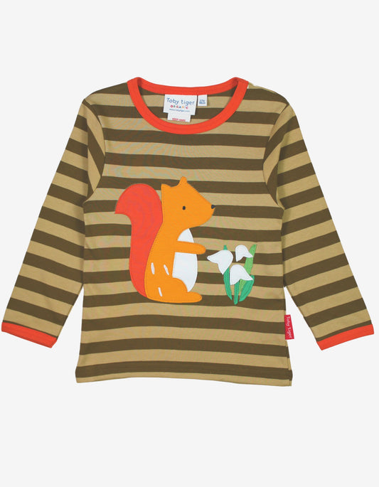 Organic Squirrel Applique Long-Sleeved T-Shirt - Toby Tiger