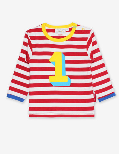 Organic Number 1 Applique Red Stripe T-Shirt - Toby Tiger