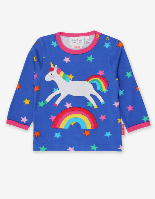 Organic Rainbow Unicorn Applique T-Shirt - Toby Tiger