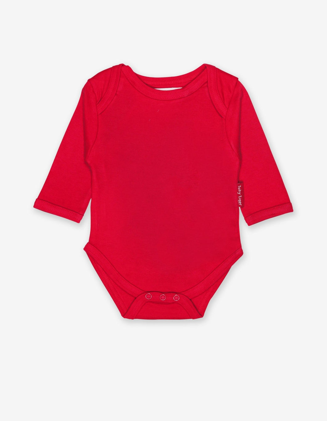 Organic Red Basic Long-Sleeved Baby Body - Toby Tiger