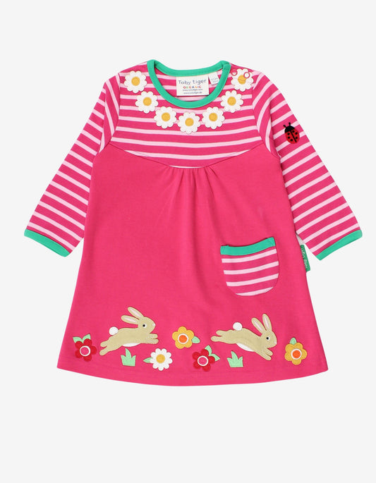 Organic Leaping Bunny Applique T-Shirt Dress - Toby Tiger