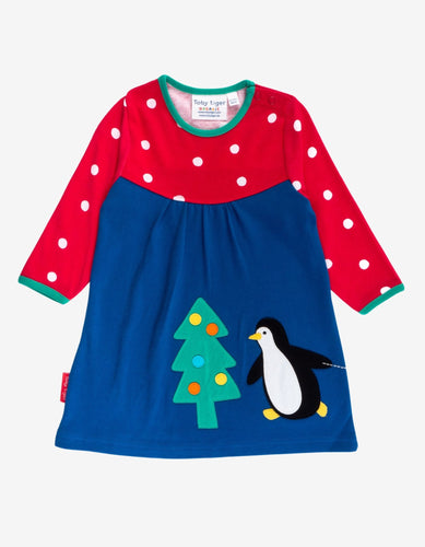 Organic Penguins' Christmas Applique T-Shirt Dress - Toby Tiger