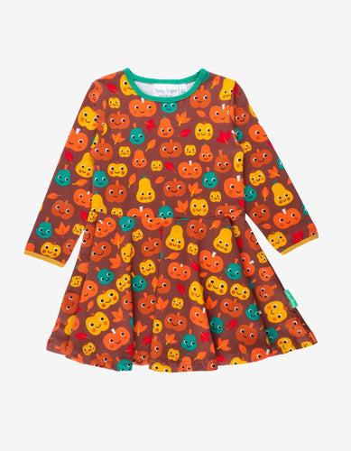 Organic Pumpkin Print Long-Sleeved Skater Dress - Toby Tiger