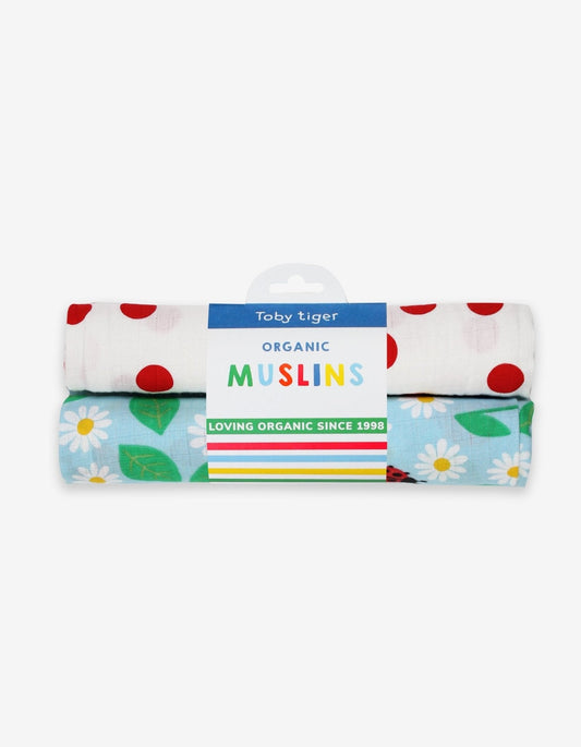 Organic English Garden Print Muslin 2 - Pack - Toby Tiger
