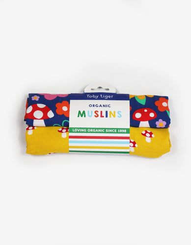 Organic Floral Mushroom Print Muslin 2-Pack - Toby Tiger