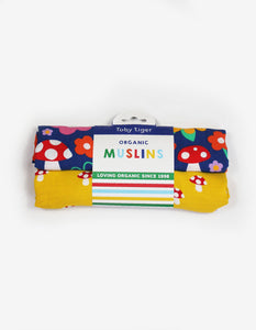 Organic Floral Mushroom Print Muslin 2-Pack - Toby Tiger