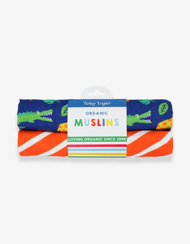 Organic Jungle Print 2-Pack Muslins - Toby Tiger