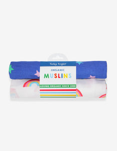 Organic Multi Star and Rainbow Print Muslin 2-Pack - Toby Tiger