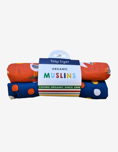Organic Seagull Print Muslin 2-Pack - Toby Tiger