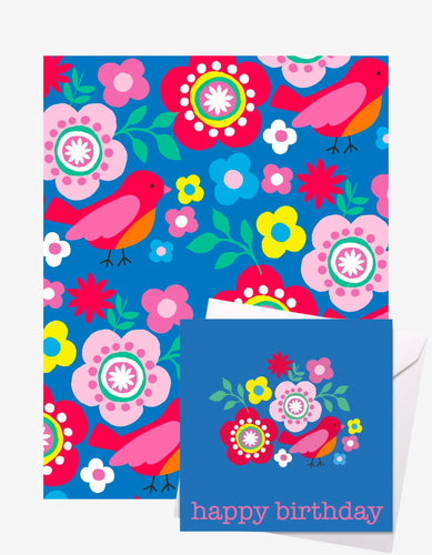 Multi Bird Gift Wrap + Personalised Card (Birthday) - Toby Tiger