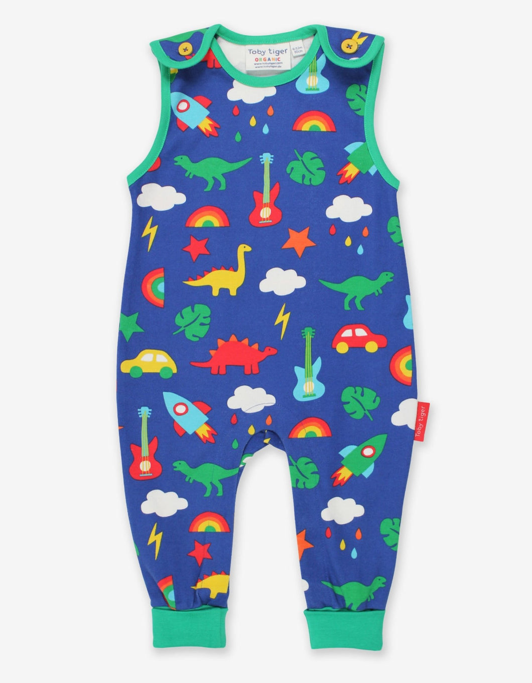 Organic Playtime Mix-Up Print Slungarees - Toby Tiger