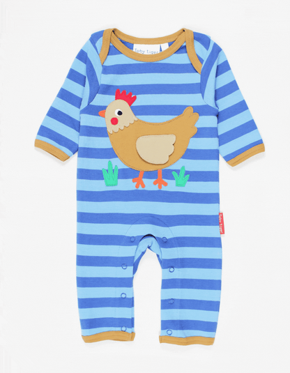 Grenouillère en coton bio avec applique poulet