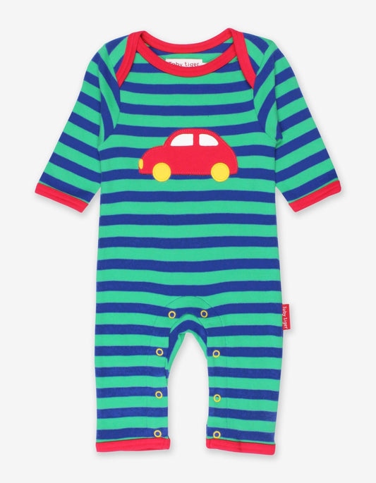 Organic Red Car Applique Sleepsuit - Toby Tiger