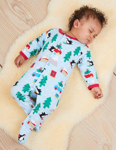 Organic Penguins' Christmas Print Babygrow - Toby Tiger