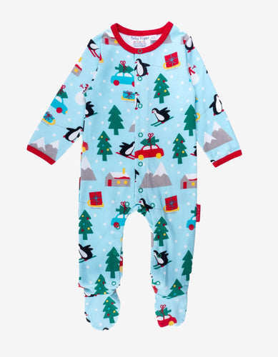 Organic Penguins' Christmas Print Babygrow - Toby Tiger