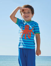 Load image into Gallery viewer, Organic Octopus Applique Light Blue Striped T-Shirt - Toby Tiger
