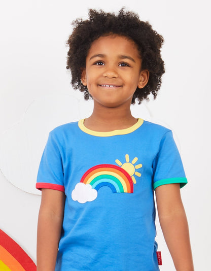 Organic Rainbow Sun and Cloud Applique T-Shirt - Toby Tiger
