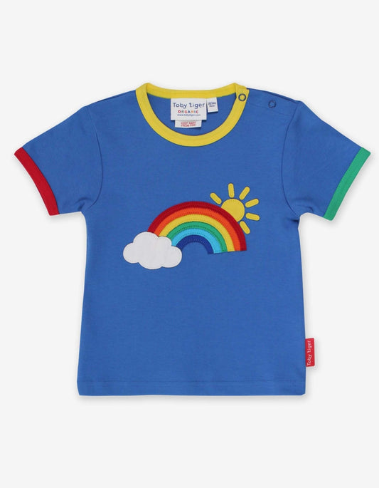 Organic Rainbow Sun and Cloud Applique T-Shirt - Toby Tiger