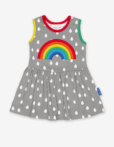 Organic Raindrop with Rainbow Applique Summer Dress - Toby Tiger