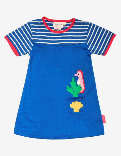 Organic Seahorse Applique T-Shirt Dress - Toby Tiger