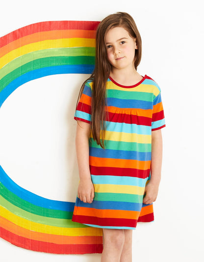 Organic Multi Stripe Short-Sleeved Dress - Toby Tiger