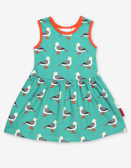 Organic Teal Seagull Print Summer Dress - Toby Tiger