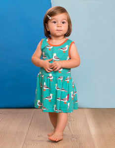 Organic Teal Seagull Print Summer Dress - Toby Tiger