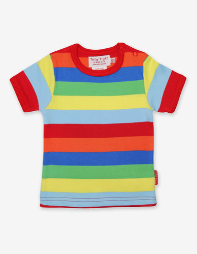 Organic Multi Stripe Short-Sleeved T-Shirt - Toby Tiger