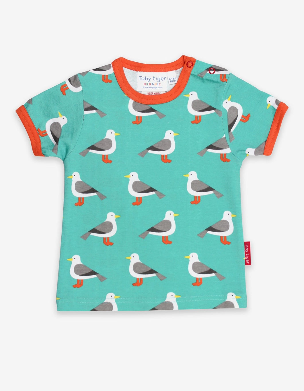 Organic Teal Seagull Print T-Shirt - Toby Tiger