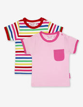 Load image into Gallery viewer, Organic Pink Multi Stripe 2-Pack T-Shirt - Toby Tiger
