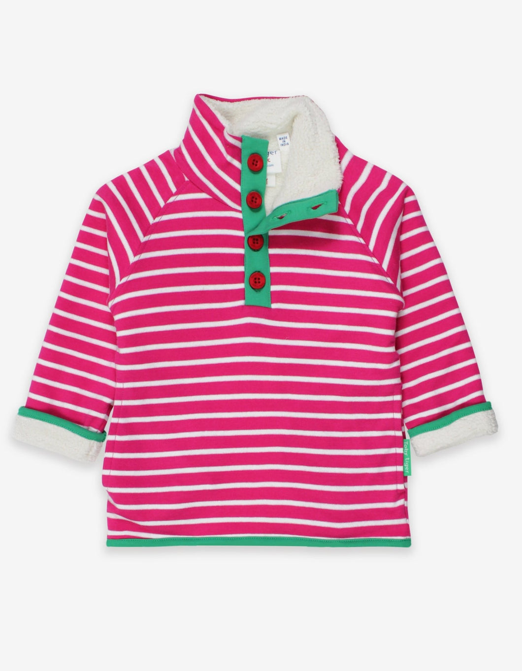 Organic Pink Breton Cosy Fleece Sweatshirt - Toby Tiger