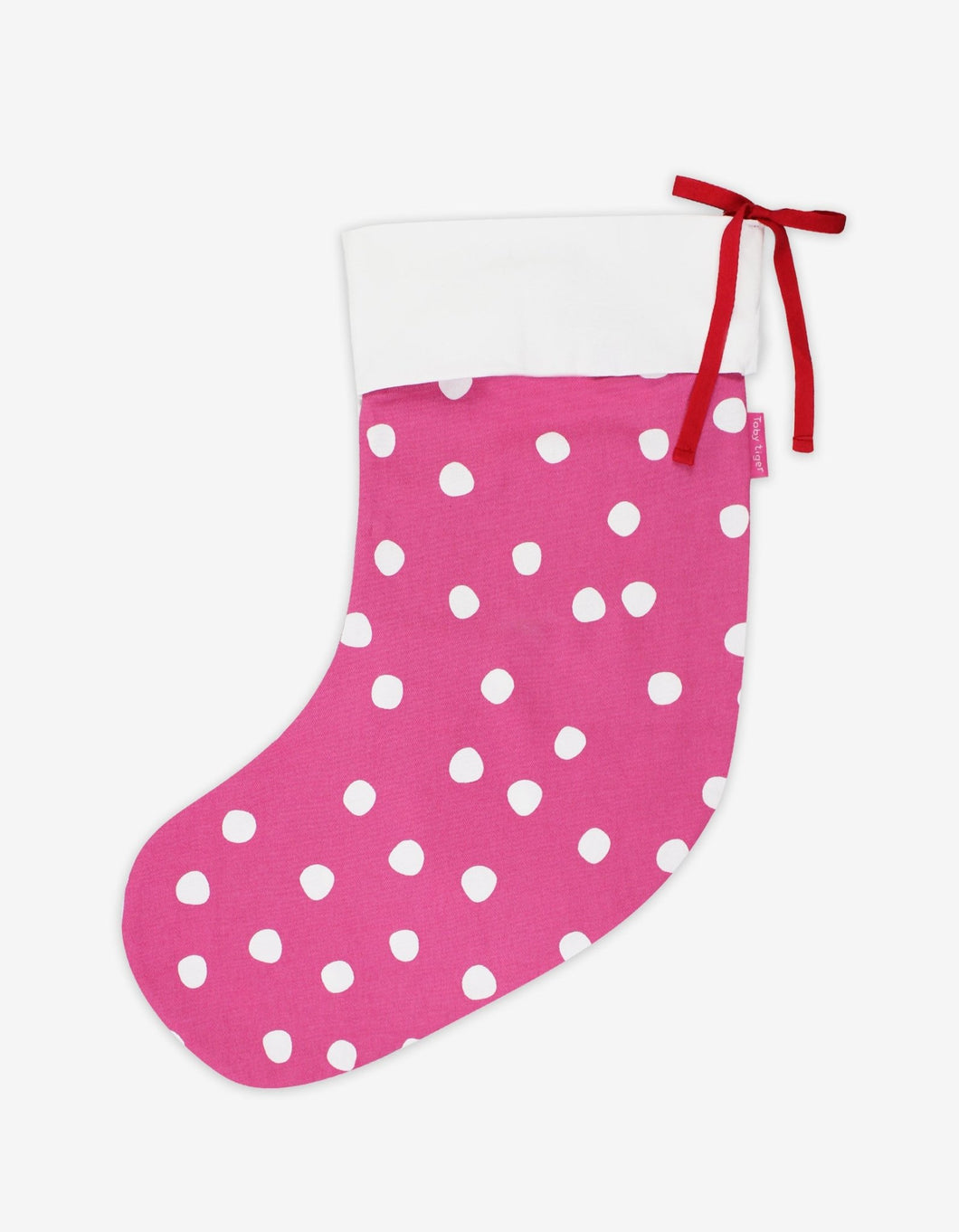 Organic Pink Snow Dot Christmas Stocking - Toby Tiger